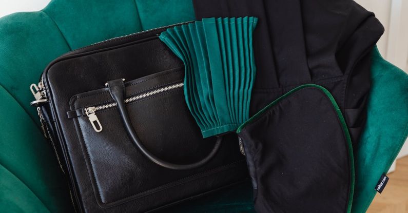 Velvet Accents - Leather Handbag on Green Velvet Accent Chair